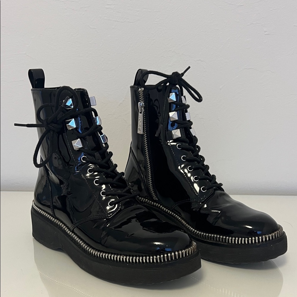 Michael Kors Haskell Black Patent Combat Boots